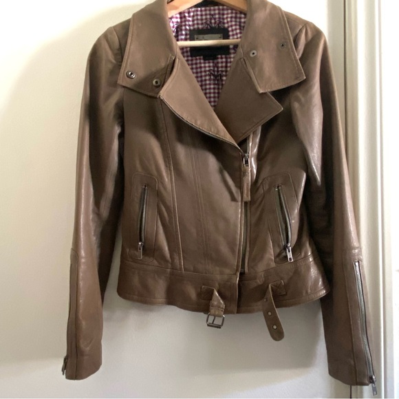 Mackage Kenya Brown Leather Moto Jacket Size XS genuine lamb leather full zip - Picture 1 of 8